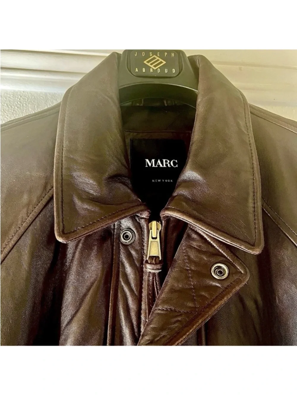 MARC Brown Lambskin Leather Mens Quilted Drawstring Waist Jacket - Size L